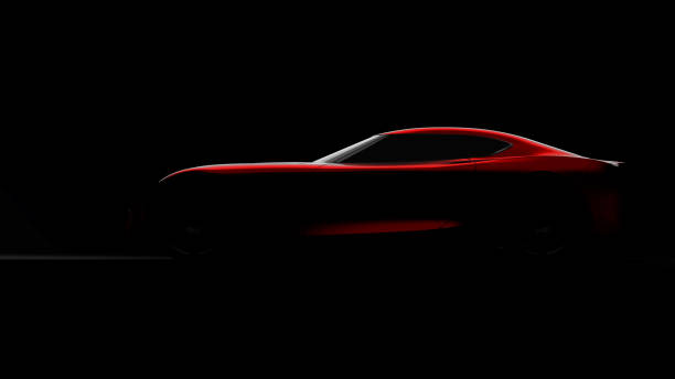 rad sports car silhouette on black background, car of my own design, legal to use.